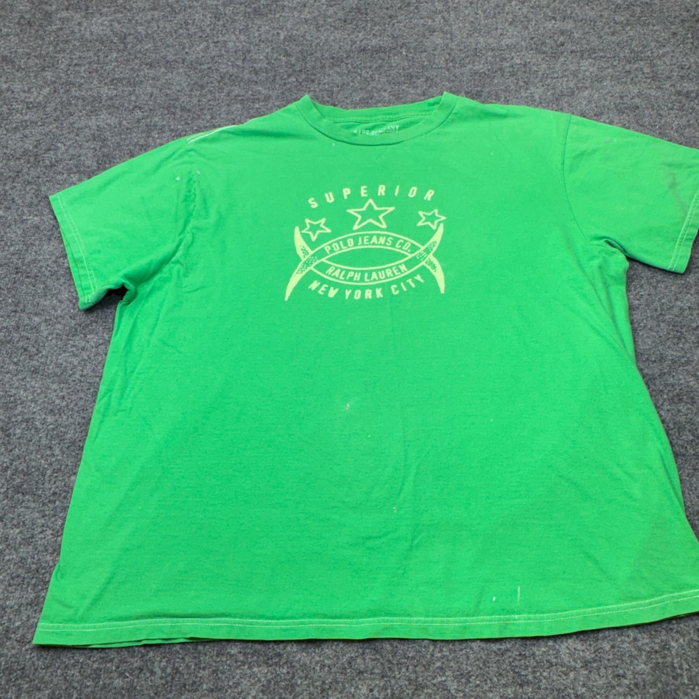 Polo Jeans Co Ralph Lauren Mens XL Green Superior Graphic T-Shirt Y2K Gorpcore